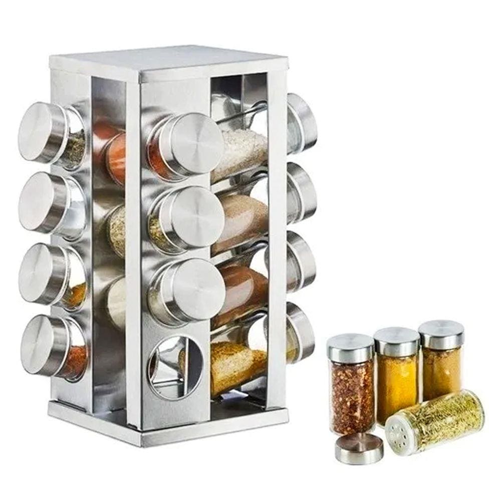 Porta Tempero Giratório Inox C/ Suporte Condimento 16 Potes