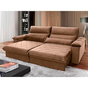 Sofá Retrátil Reclinável Grécia 2,10m Suede Velut Bege c/ Molas no Assento - King House