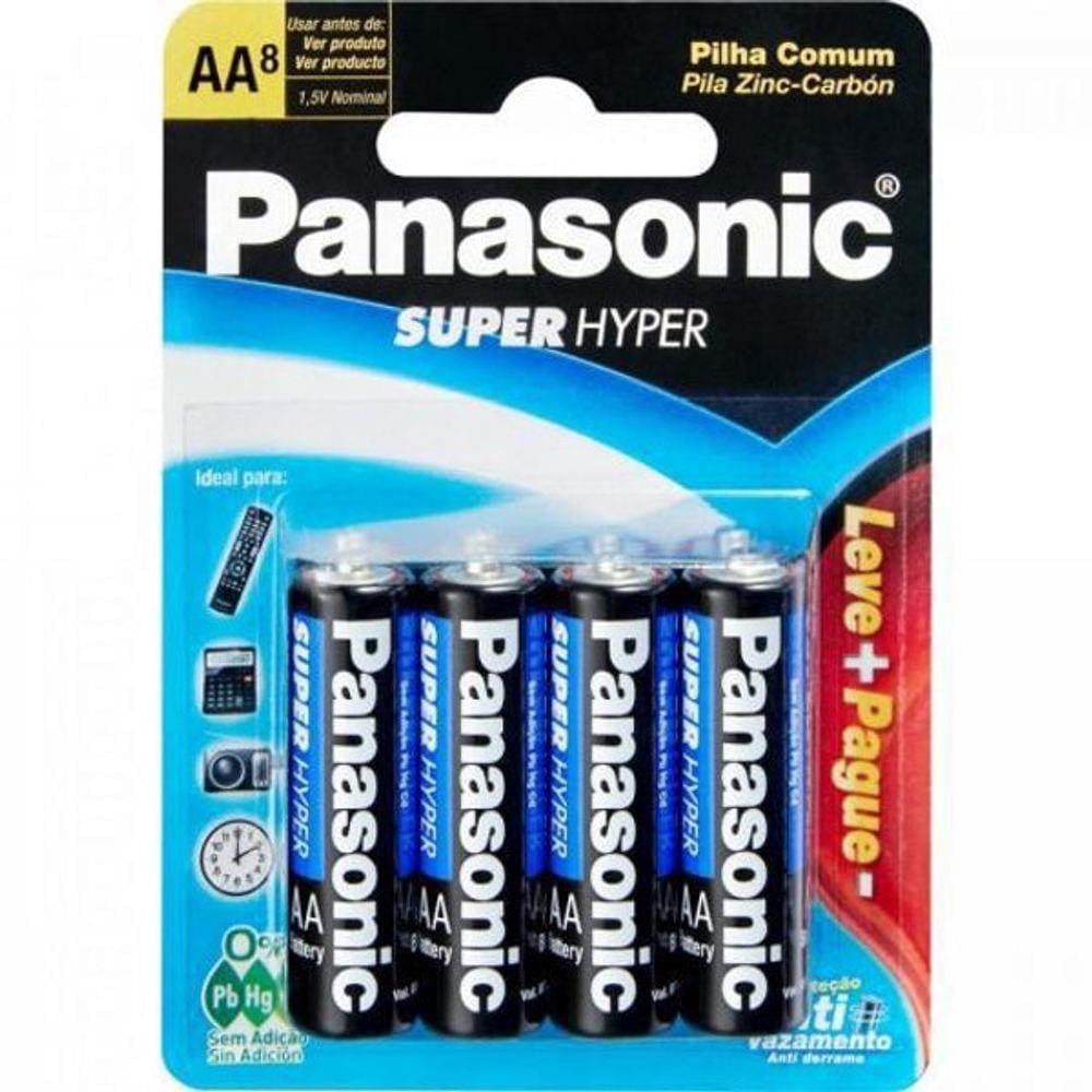 Pilha Aa Um-3Shsl8P6 Cartela Com 8 Pilhas Panasonic