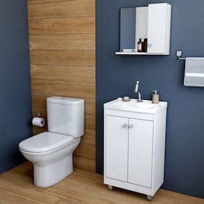 Conjunto Gabinete para Banheiro com Cuba 2 Portas e Espelheira Essenza Ozini Branco