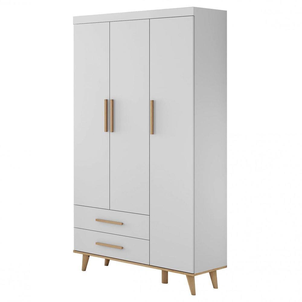 Guarda Roupa para Bebê 3 Portas 2 Gavetas Pés Palito Ludmila Carolina Baby Branco/Bétula