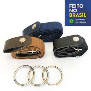 Cinto Sem Fivela Unissex Kit Com 3 - Preto, Marrom E Azul