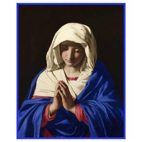 Quadro Virgem Maria de Sassoferrato 40x50cm Moldura Tecido Canvas