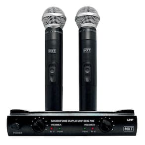 Microfone Duplo de mão sem fio MXT UHF 302 com maleta