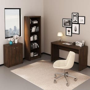 Conjunto Home Office 3 Peças 1 Escrivaninha 1 Estante e 1 Balcão 2 Portas Tecno Mobili