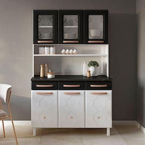 Armário de Cozinha em Aço Triplo 6 Portas 3 Gavetas Mirage New Telasul Branco/Preto Telasul
