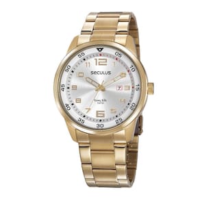 Relógio Masculino Dourado Em Aço Seculus 20802Gpsvda1