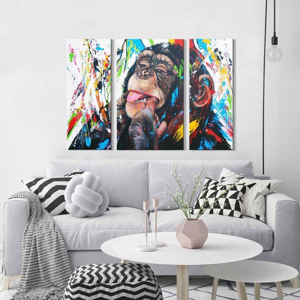 Kit Quadros Decorativos Macaco Engraçado Moderno em Promoção na