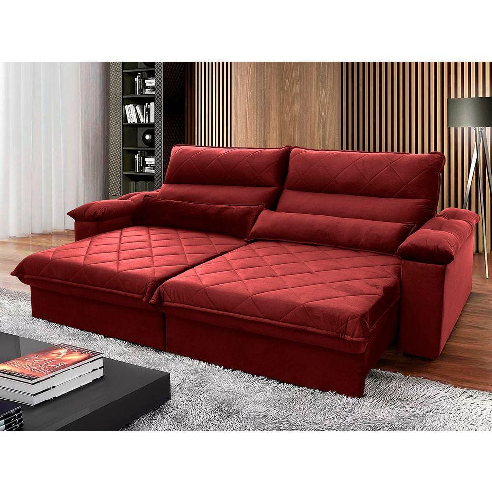 Sofá Retrátil Reclinável Grécia 2,70m Suede Velut Vermelho c/ Molas no Assento - King House