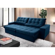 Sofá Retrátil Reclinável Zurique 2,50m Suede Velut Azul Marinho c/ Molas no Assento - King House