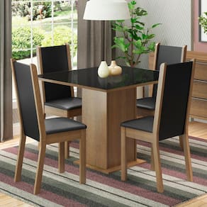 Conjunto Sala de Jantar Madesa Moscou Plus Mesa Tampo de Vidro com 4 Cadeiras - Rustic/Preto