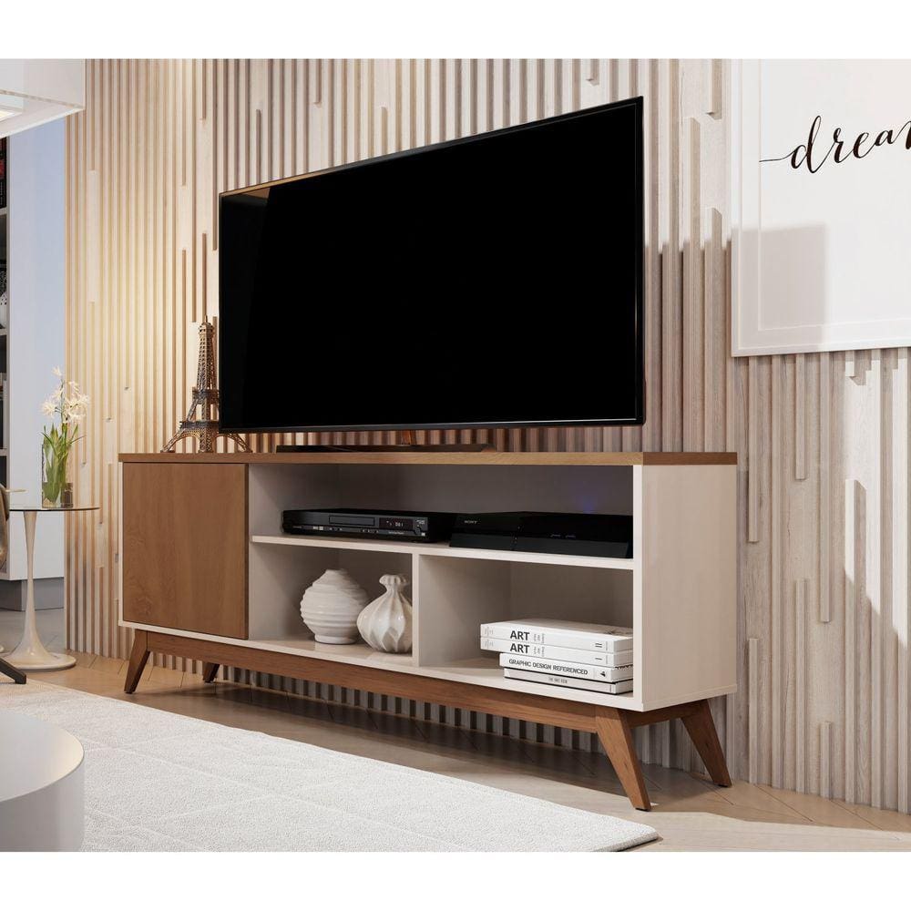 Rack para TV até 55 Polegadas 1 Porta Retrô Malbec Germai Off White/Freijó
