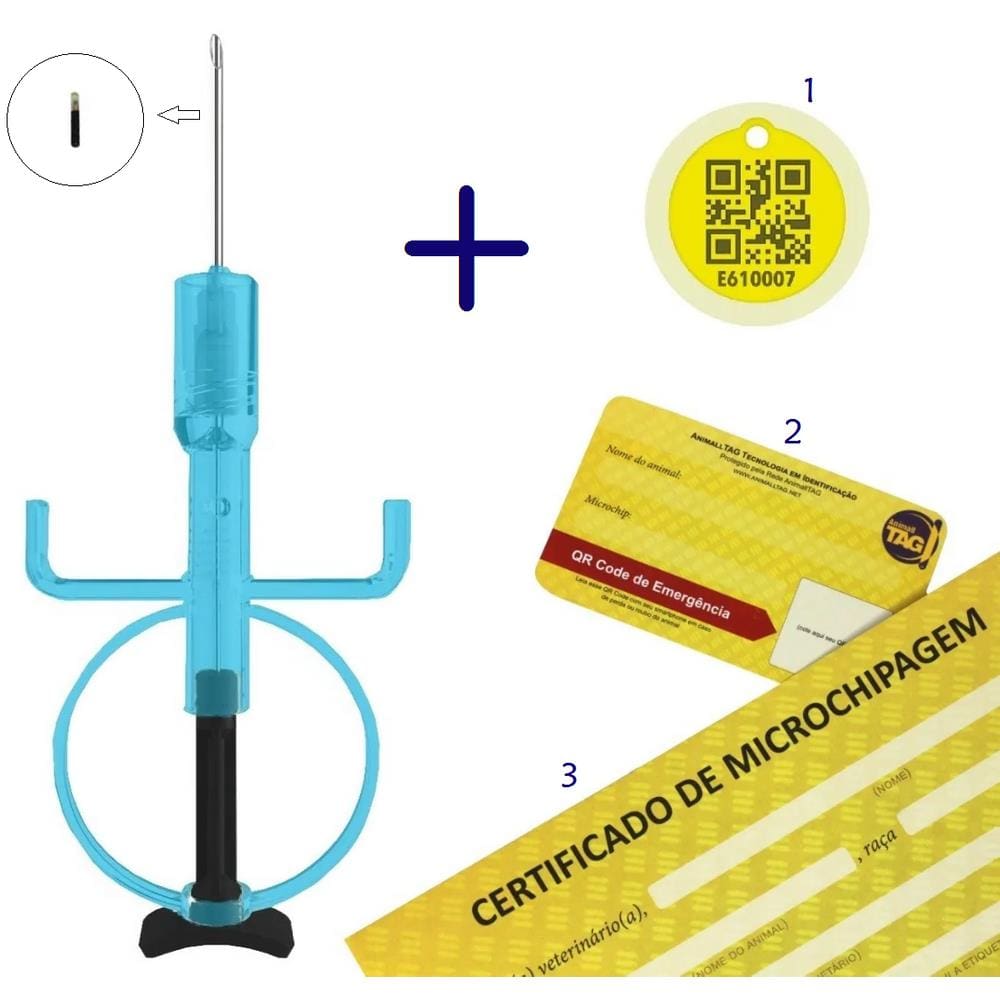 Microchip Nano Seringado 1.4x8mm Animal Pet Cachoros e Gatos + Medalha Qr Code