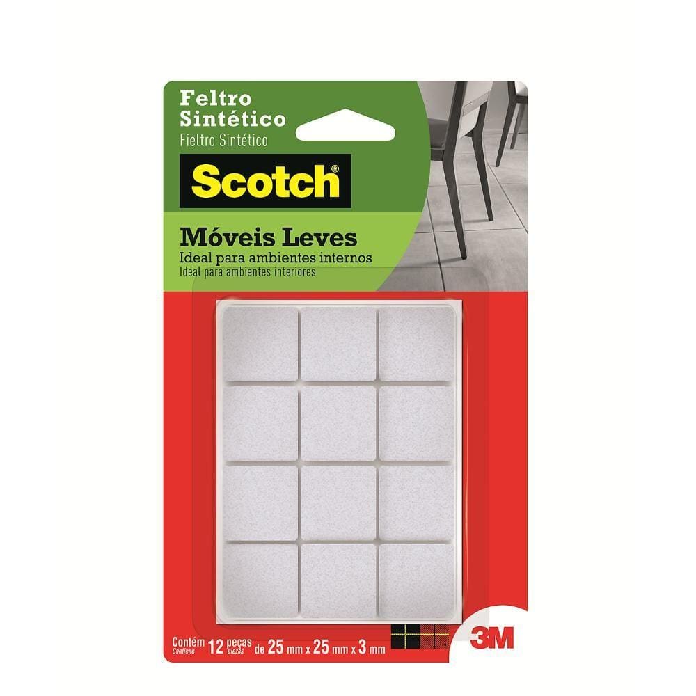 Feltro Sintético para Móveis Leves 3M Scotch Quadrado Branco Médio - 12 unidades