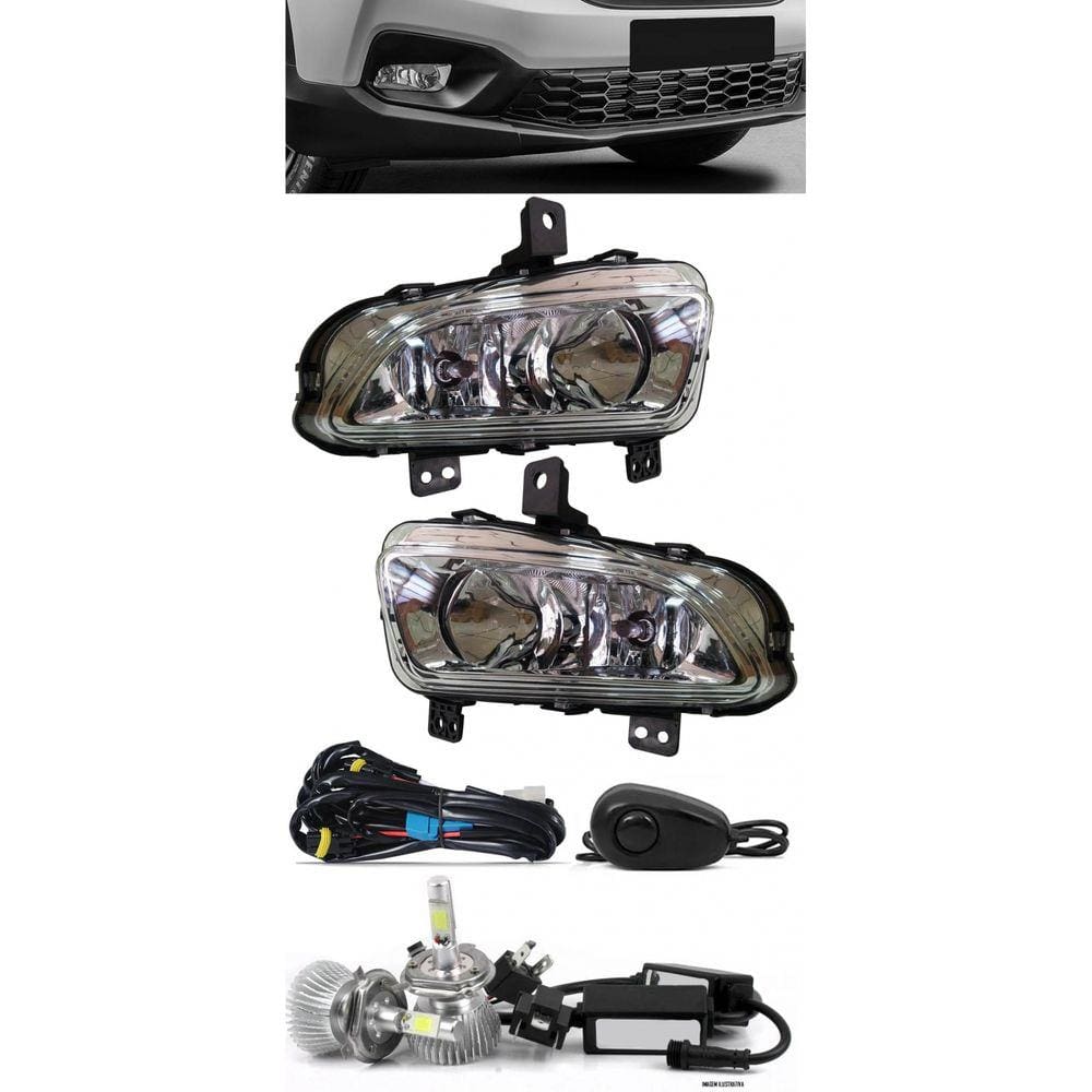 Kit Farol de Milha Fiat Strada Cabine Simples e Dupla 2020 2021 2022 Botão Alternativo + Kit Lâmpada Super LED
