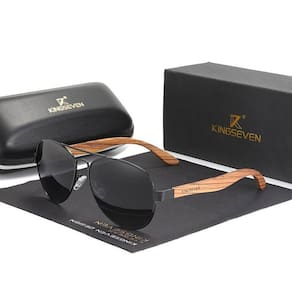 Oculos de Sol Artesanal Hastes de Madeira Estilo Classico Aviador Polarizados com Proteção Uv400