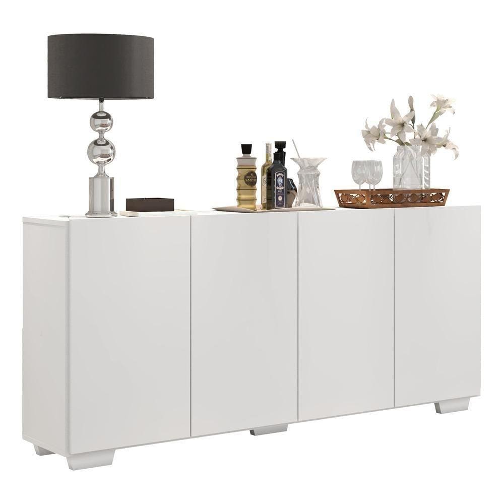 Aparador Buffet 4 Portas Com Pés Quadrados Branco