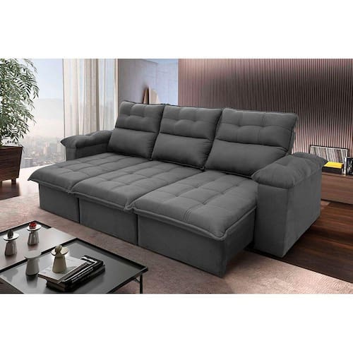 Sofá Retrátil/Reclinável Verona 2,30m Suede Velut Cinza c/ Molas no Assento - King House