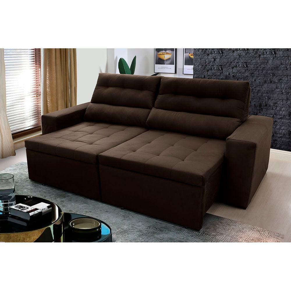 Sofá Retrátil Reclinável Arizona 2,30m Suede Velut Marrom - King House