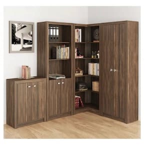 Conjunto Home Office 4 Peças com 1 Balcão, 2 Armários e 1 Estante Tecno Mobili Nogal