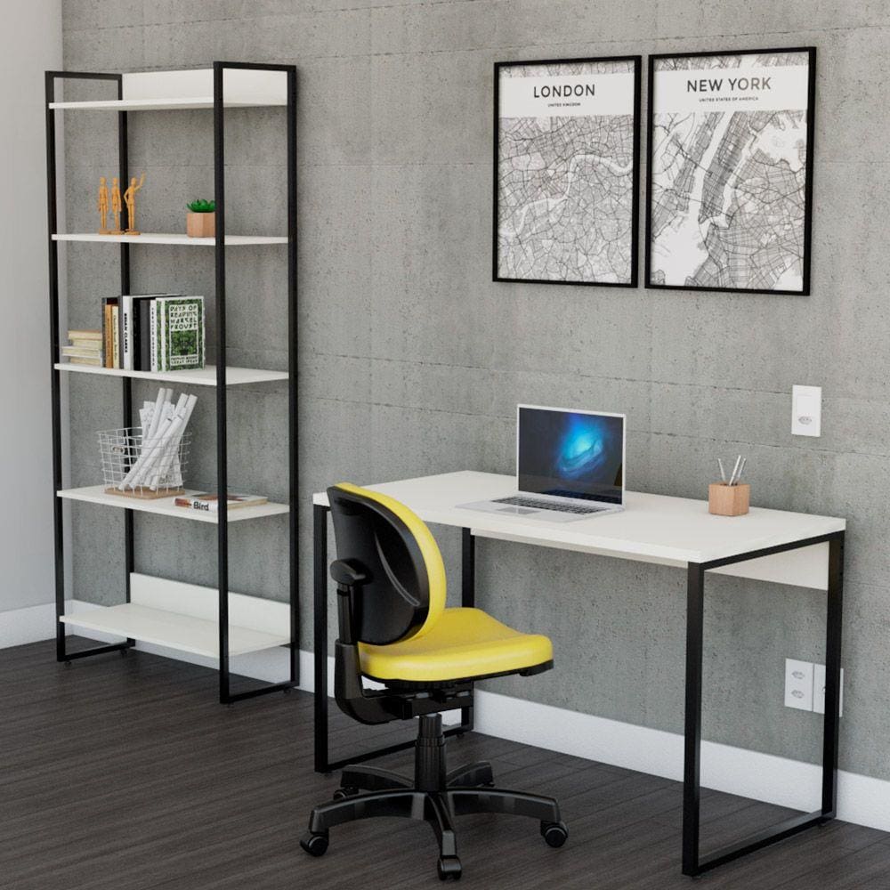 Mesa Escritório Reta 120cm Martinucci Iron IRMR1260BBP Home Office Branca