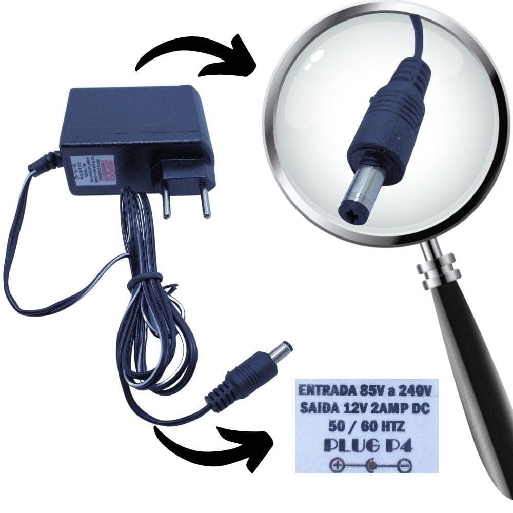 Fonte 12V x 2Amp Negativo Central Maxxi Plug P4