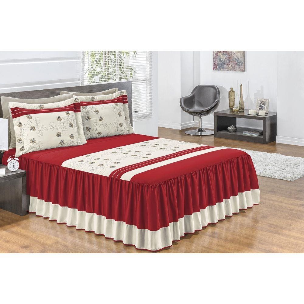 Kit Colcha Casal Padrão Capricho 03 peças - Vermelho