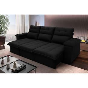 Sofá Retrátil Reclinável Verona 2,30m Suede Velut Preto c/ Molas no Assento - King House