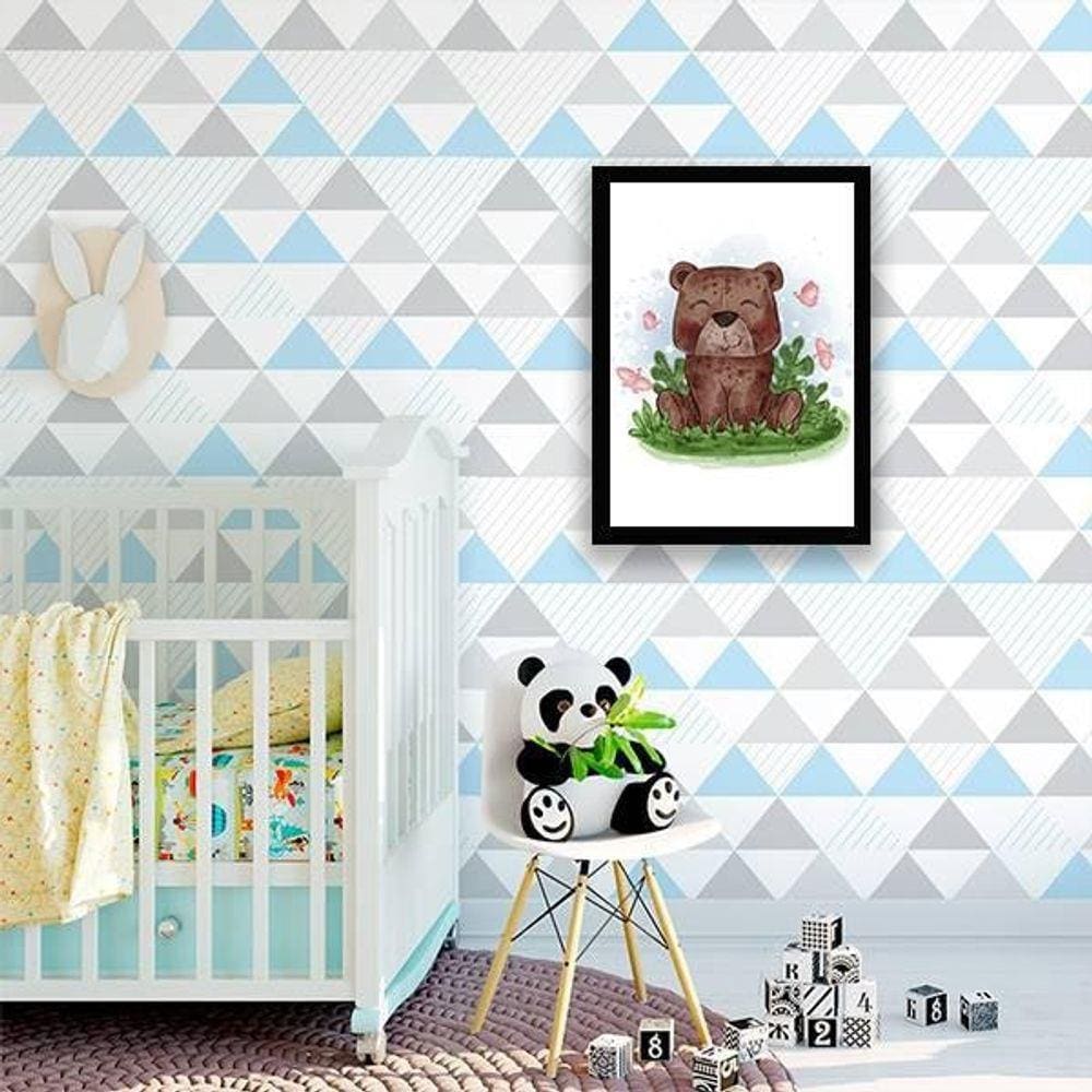 Quadro Decorativo Infantil Aquarela Ursinho Moldura Preta