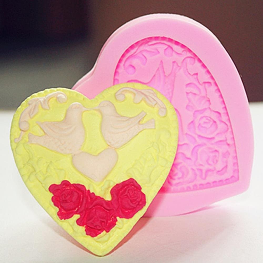 Molde De Silicone Coração Com Pombas