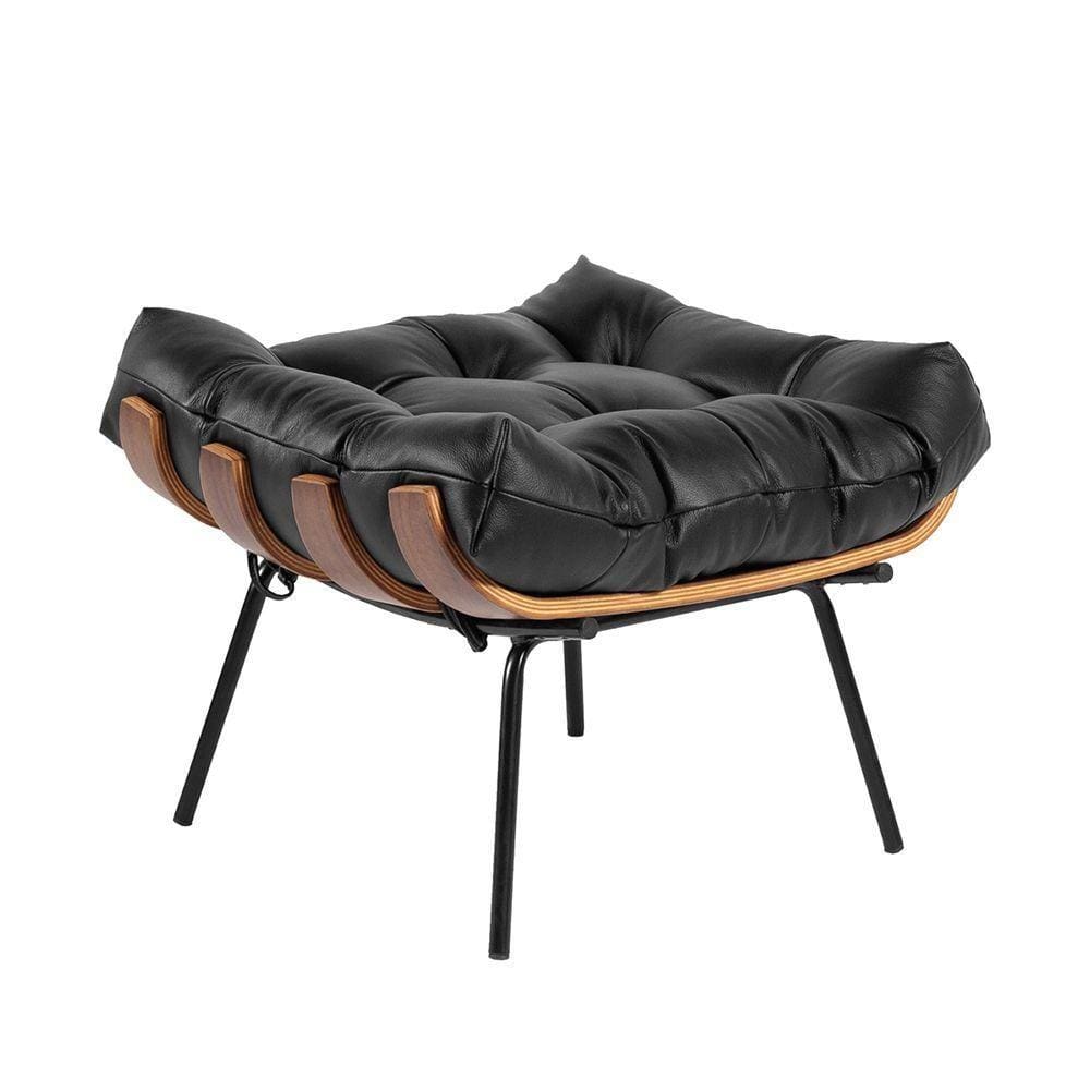 Puff Costela Couro Legítimo Base Metal Preto - D´rossi