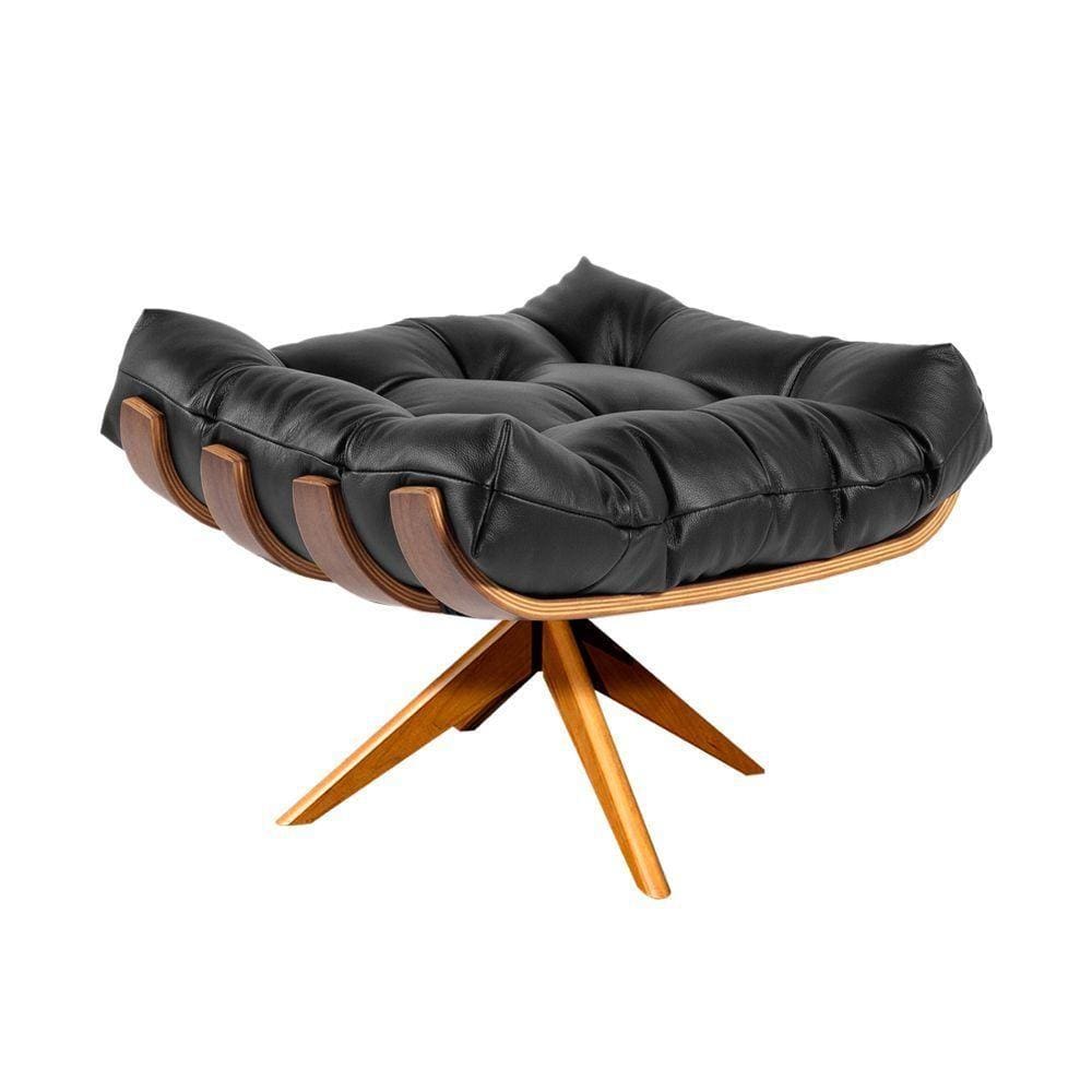 Puff Costela Couro Legítimo Base Metal Preto - D´rossi