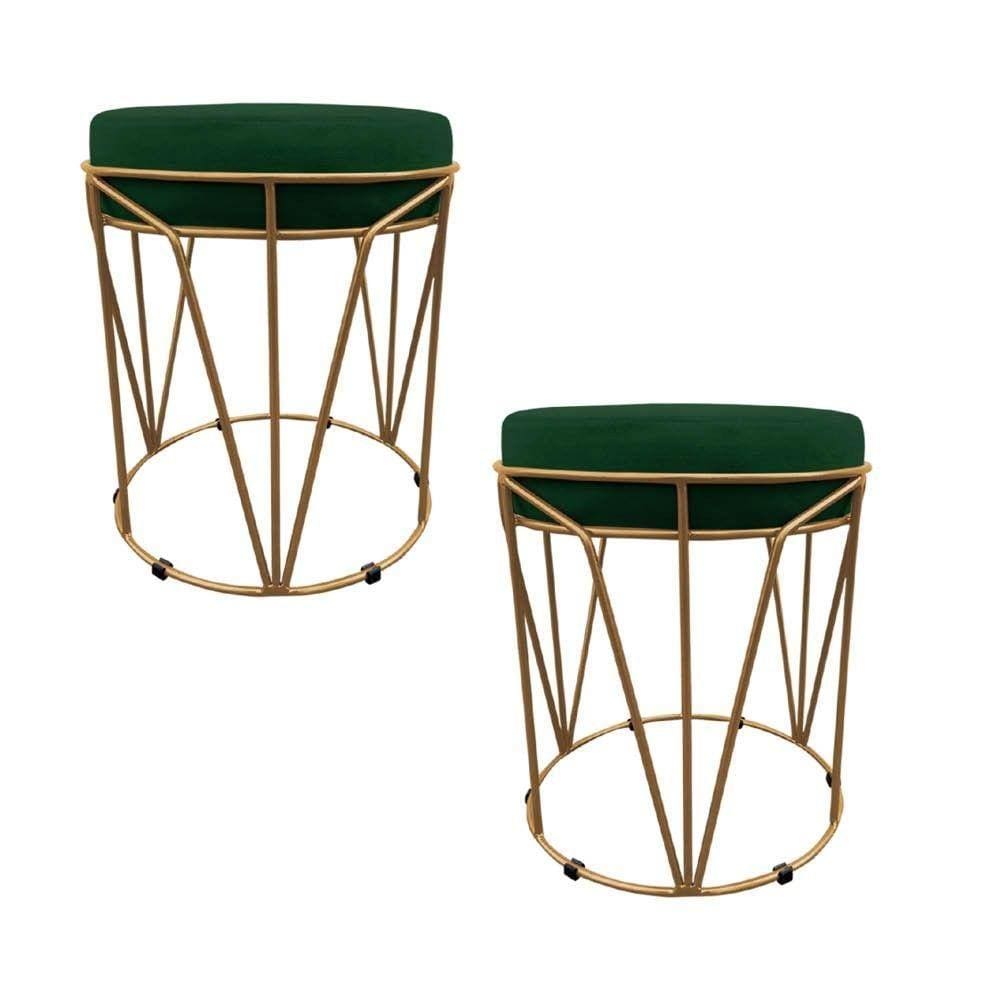 Kit 2 Puff Babu Suede Verde com Base Dourado - D`rossi