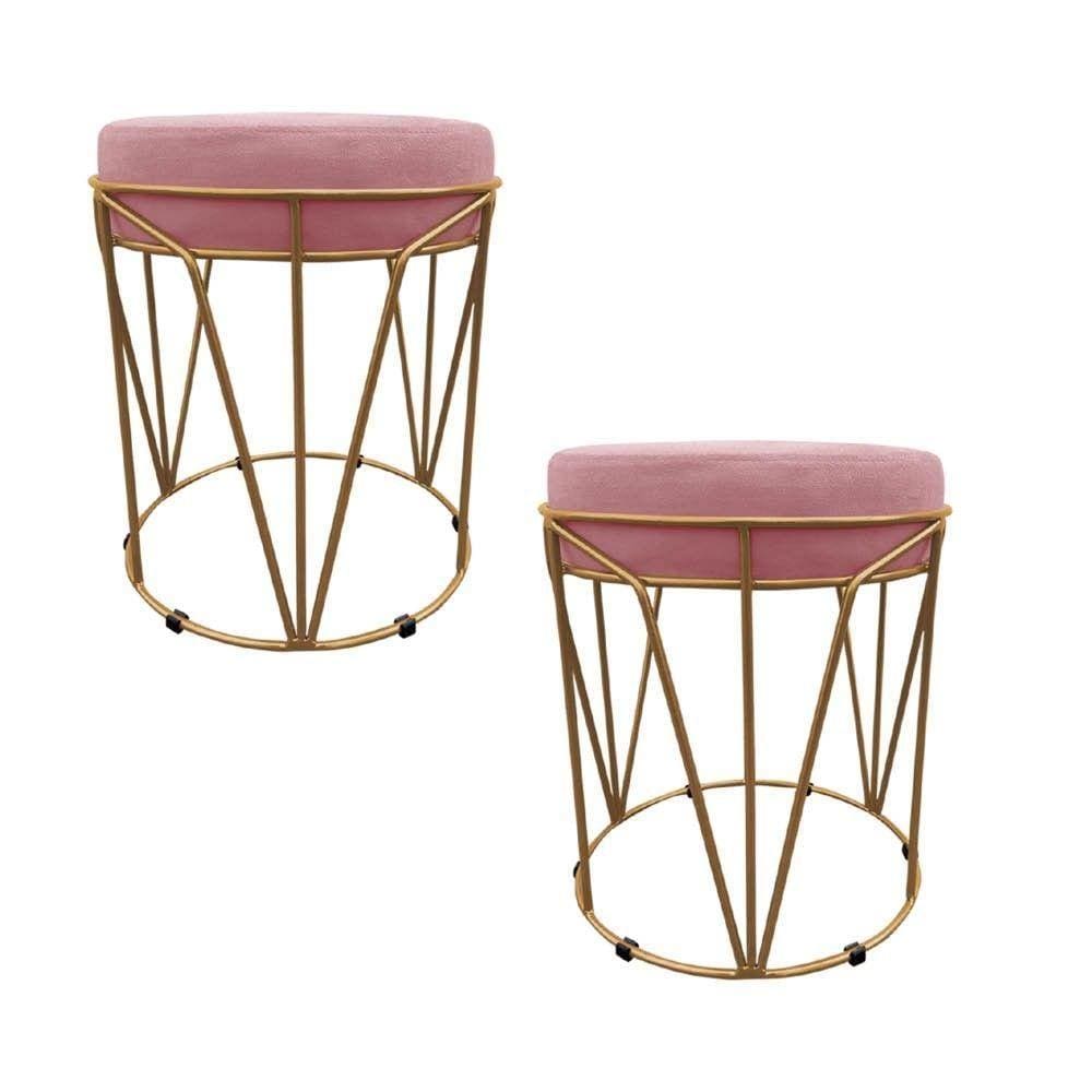 Kit 02 Puff Babu Suede Base Dourado D`rossi - Rose