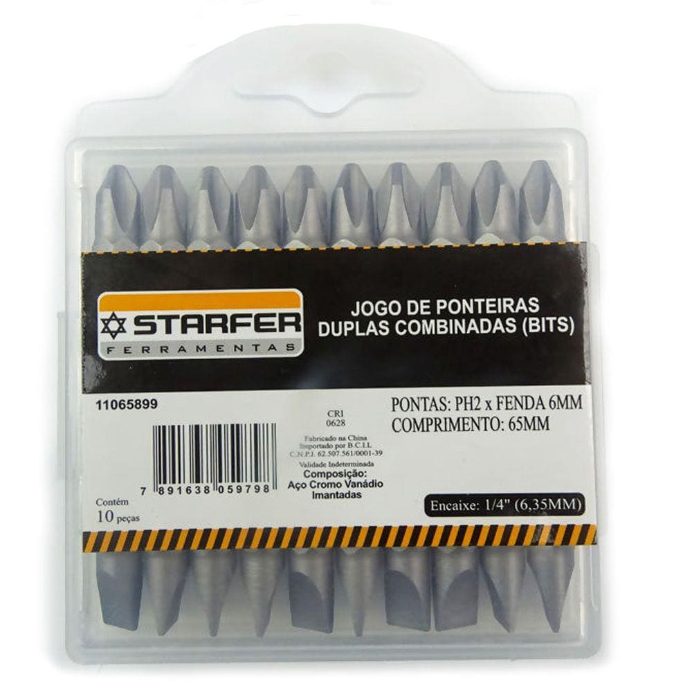 Jogo 10 Pçs Ponta Dupla Fenda Phillips Cromo Vanádio Starfer