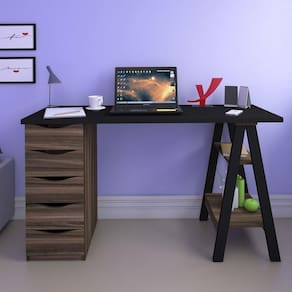 Mesa Escrivaninha Retrô 5 Gavetas e Cavalete Artany Spirit II Preto/Ipê