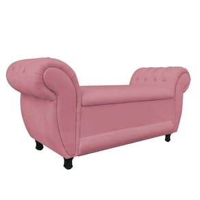 Recamier com Baú Grécia Namoradeira Calçadeira Suede Rose
