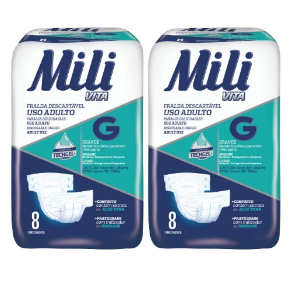 Fralda Geriatrica Mili Vita Adulto G 2 Pacotes de 8 Un