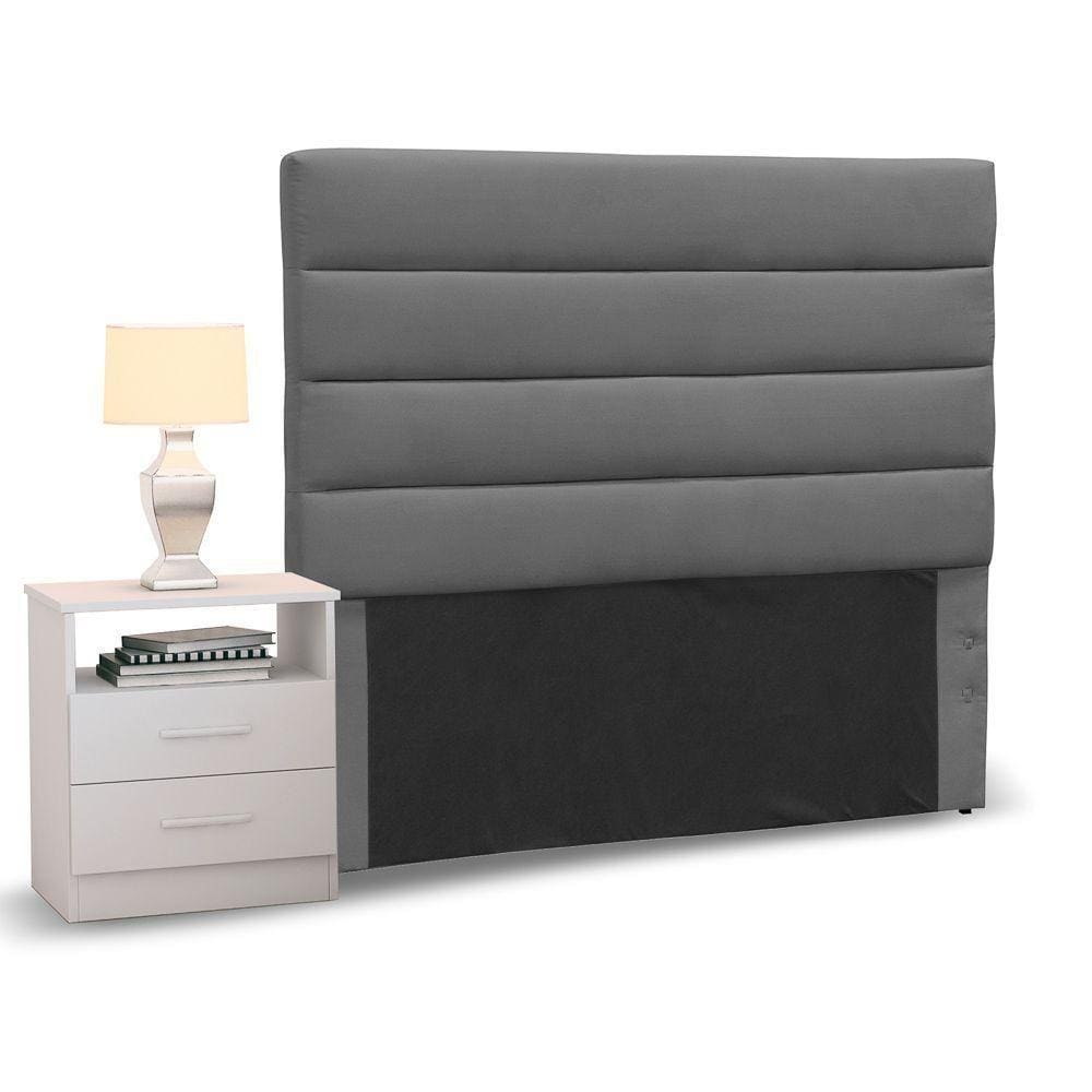 Cabeceira Solteiro 90cm Cinza e 1 Mesa de Cabeceira Branco