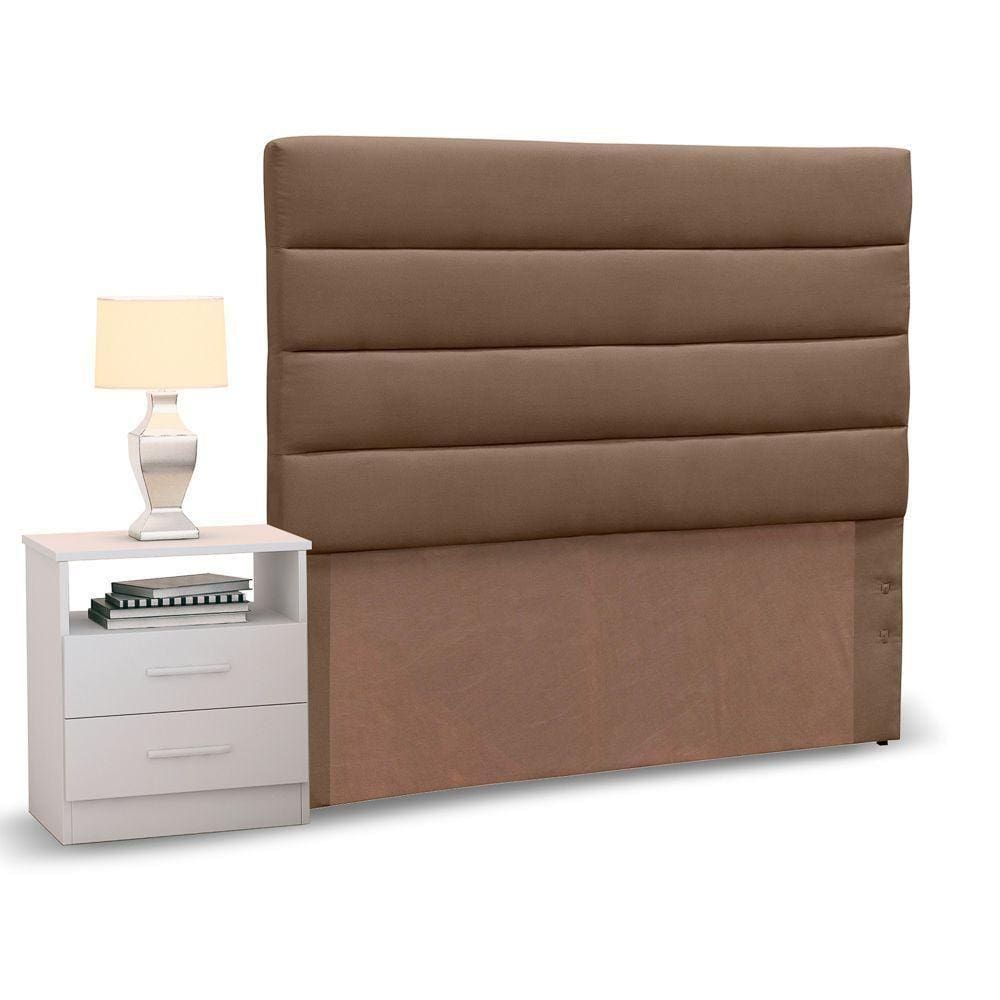 Cabeceira Solteiro 90cm Marrom e 1 Mesa de Cabeceira Branco