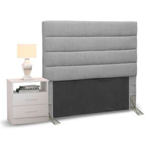 Cabeceira Solteiro 90cm Cinza e 1 Mesa de Cabeceira Branco