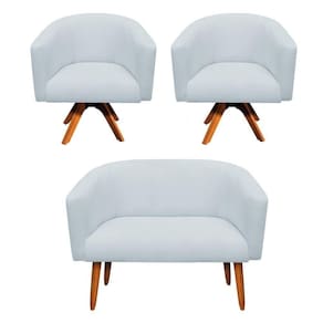 Kit 1 Namoradeira 2L e 2 Poltronas Giratória Cinza Claro