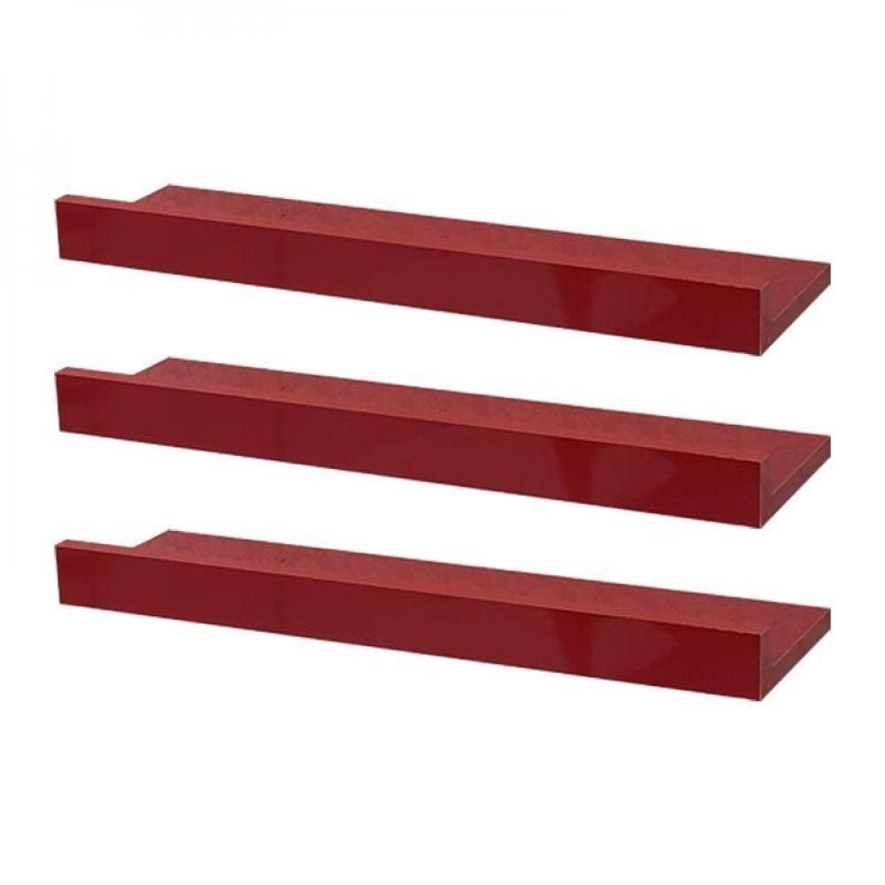 Kit 3 Prateleiras Porta Quadros 70X10cm Vermelha Invisível