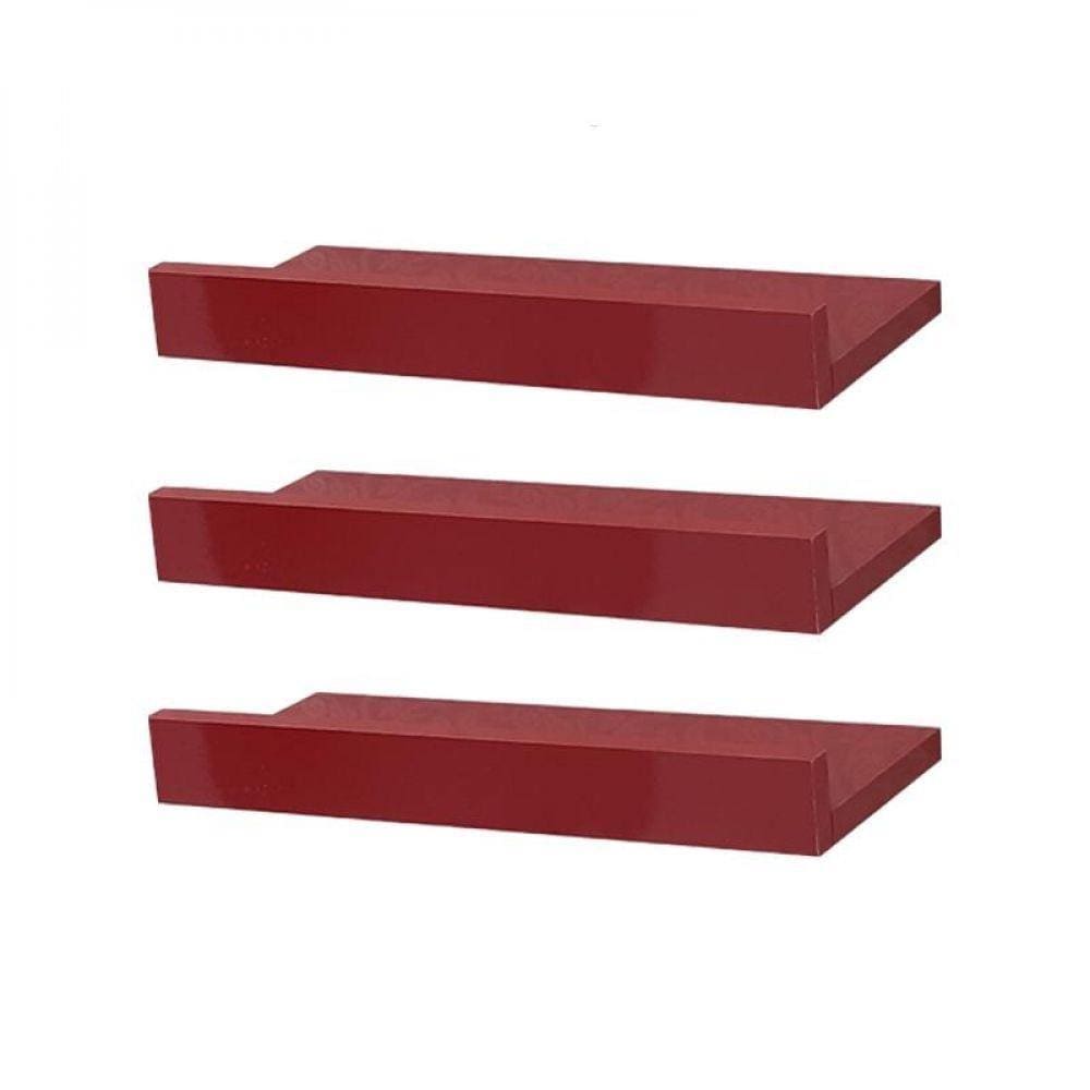 Kit 3 Prateleiras Porta Quadros 30 x 10cm Vermelha