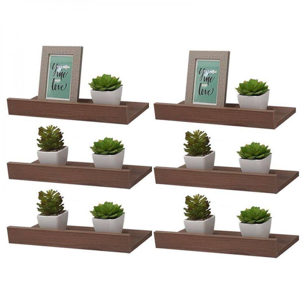 Kit 6 Prateleiras Porta Quadros 60 X 10cm Nogal Suporte Invisível