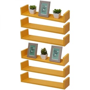 Kit 6 Prateleiras U 60 X 10cm Amarela Suporte Invisível