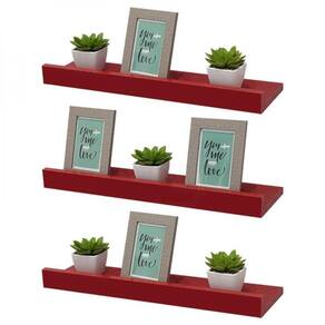 Kit 3 Prateleiras Porta Quadros 50X15cm Vermelha Suporte Inv