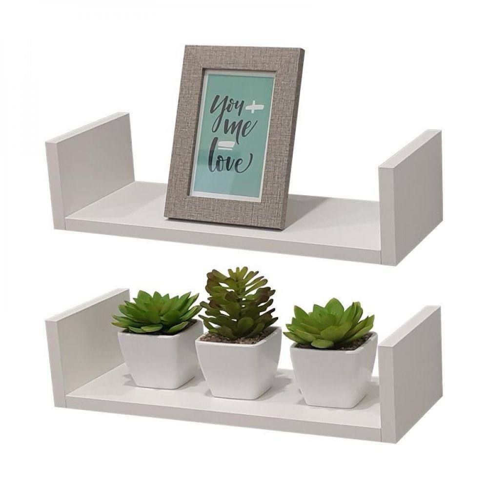 Kit 2 Prateleiras U 50 X 20cm Branca Suporte Invisível