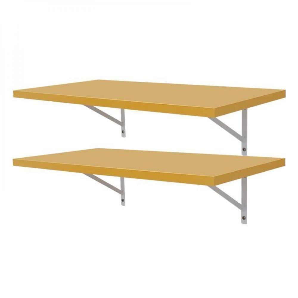 Kit 2 Prateleiras 100 X 25cm Amarela Com Mão Francesa