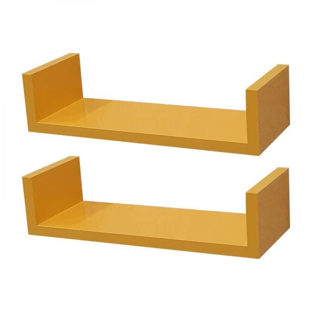 Kit 2 Prateleiras U 30 x 15cm Amarela Suporte Invisível